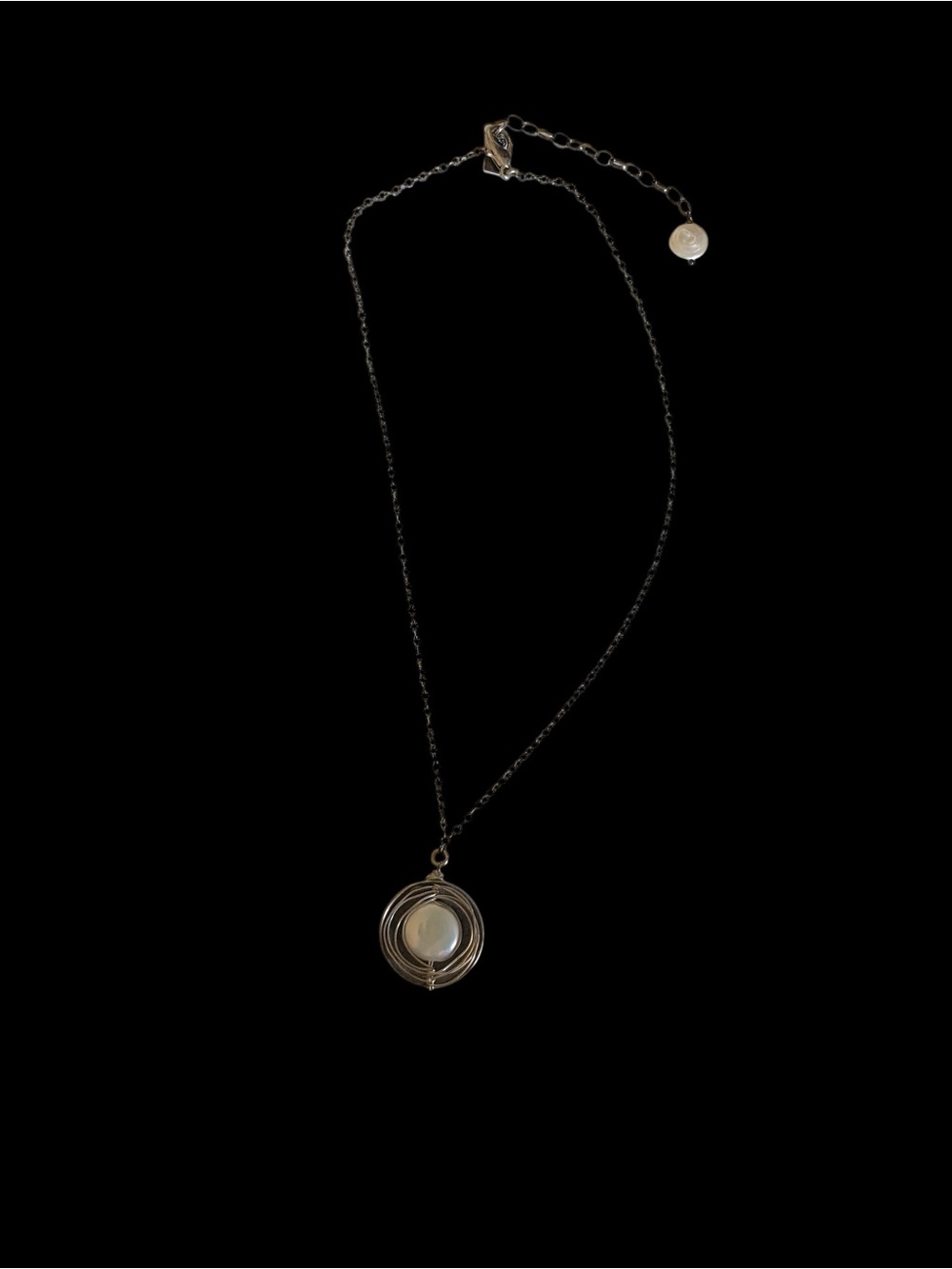 J and I Sterling Silver Wire Wrapped White Coin Pearl Necklace
